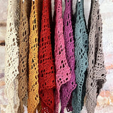 Chal de ganchillo color malva abanicos algodón organico tejido a mano en Barcelona de Maas Colors
