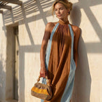 Bolso de mano - Modelo  → Bolso artesanal de lino natural color amarillo -  Maas Colors