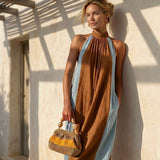 Bolso de mano - Modelo  → Bolso artesanal de lino natural color amarillo -  Maas Colors