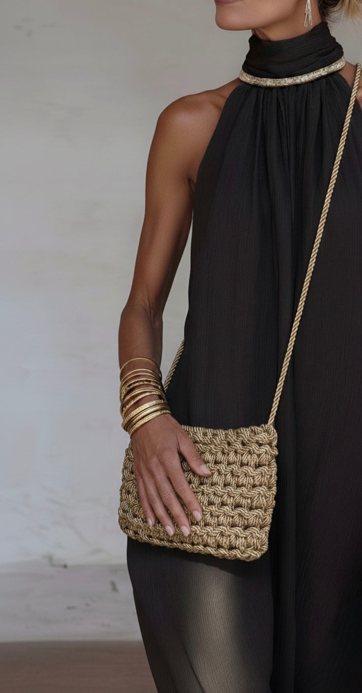 Mini bolso de cordón de raso tejido a mano en Barcelona de Maas Colors - Modelo. 