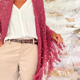 Chal de crochet color malva de lana vegana tejido a mano en Barcelona de Maas Colors 