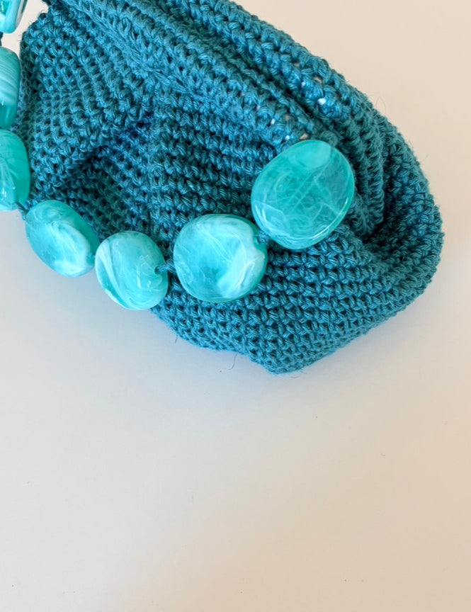 Bolso de mano  → Bolso artesanal de lino natural color verde azulado -  Maas Colors