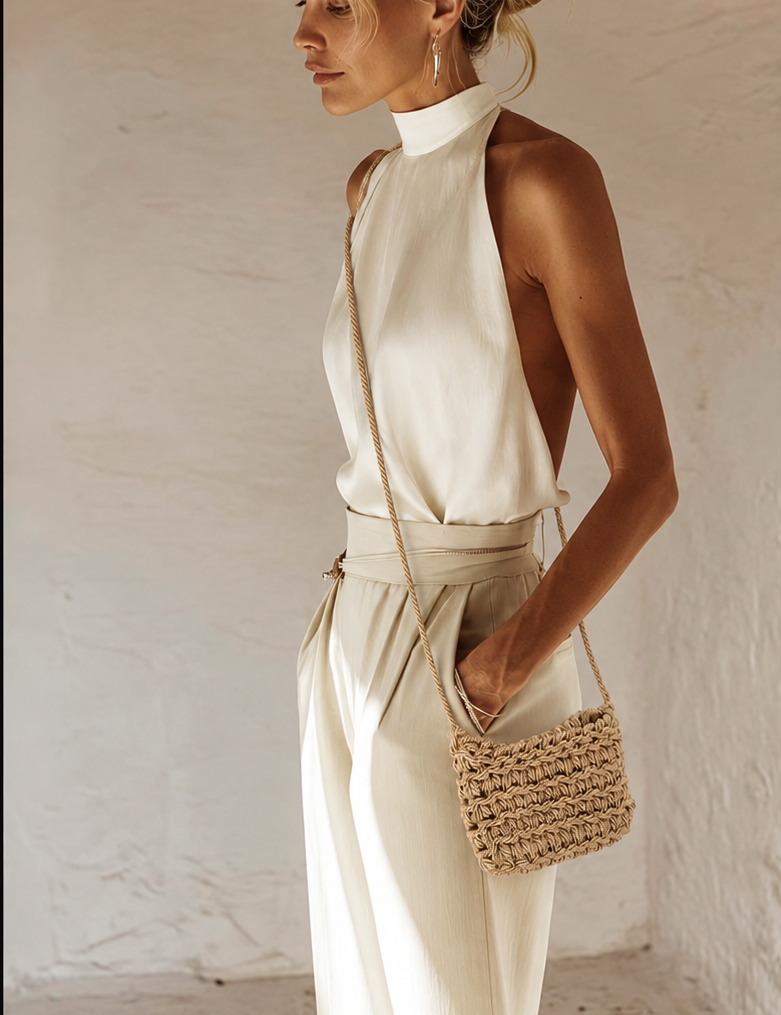 Mini bolso de cordón de raso tejido a mano en Barcelona de Maas Colors - Modelo. 