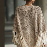 Chal de ganchillo color camel y crudo de algodón orgánico tejido a mano en Barcelona de Maas Colors - modelo 