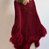 Chal artesanal de algodón orgánico color burdeos con flecos de mohair - Maas colors - Vista modelo  
