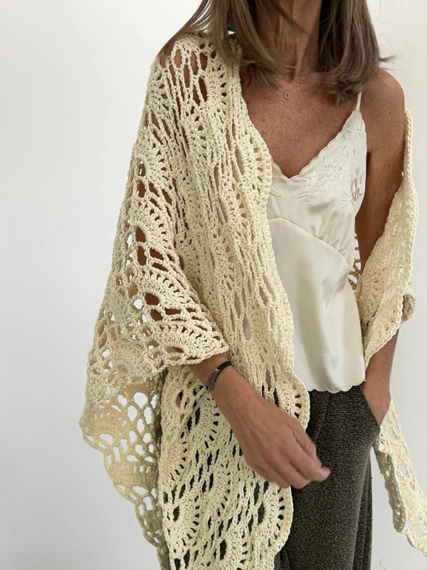 Chal vista frontal → Chal artesanal de algodón orgánico color crudo -  Maas Colors