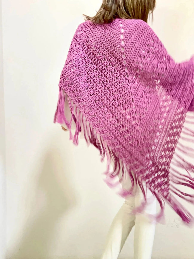 Chal de crochet color lila  de algodón orgánico tejido a mano en Barcelona de Maas Colors 